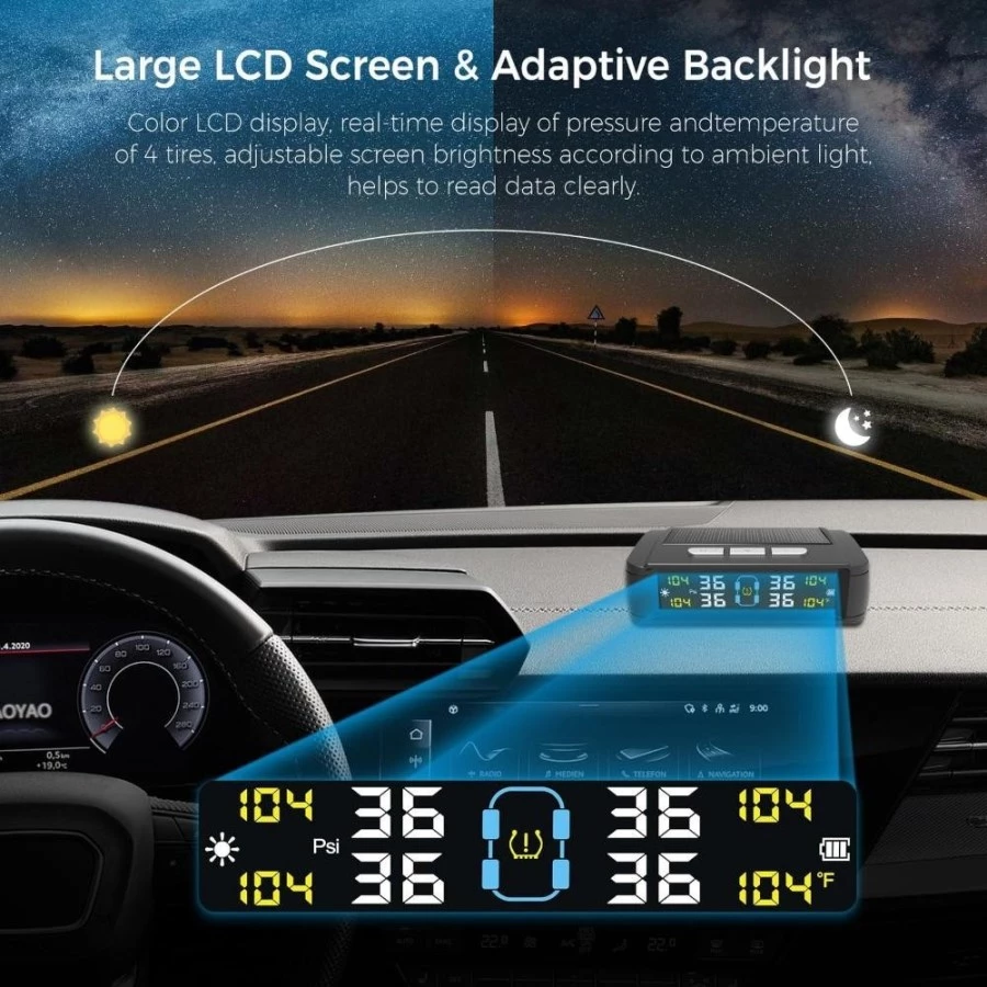 Cảm biến áp suất lốp TPMS với màn hình LCD chống nước IPX7