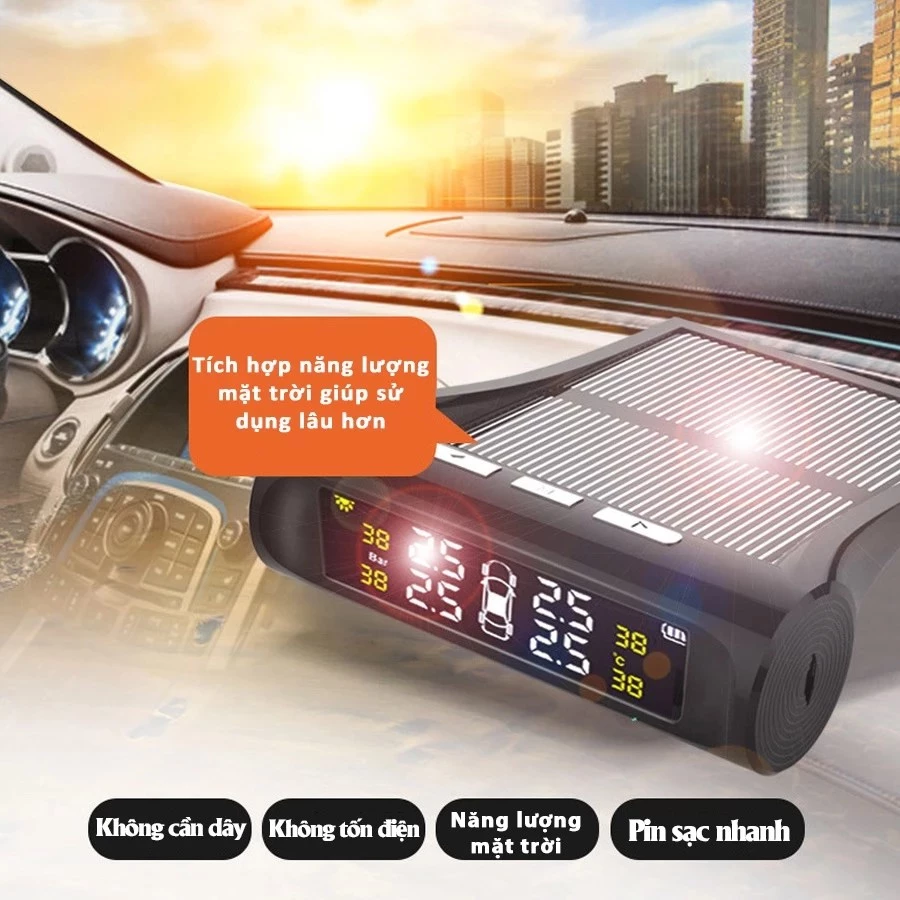 Cảm biến áp suất lốp xe hơi gắn ngoài cao cấp + màn hình LCD