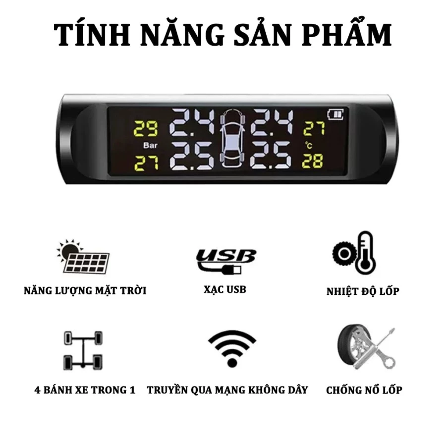 Cảm biến lốp van ngoài TPMS, Màn hình LED, thiết kế nhỏ gọn