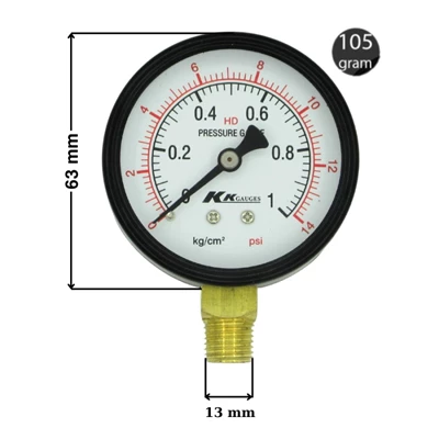 Đồng hồ đo áp suất hơi mặt 63mm, chân ren dưới (chân đứng)