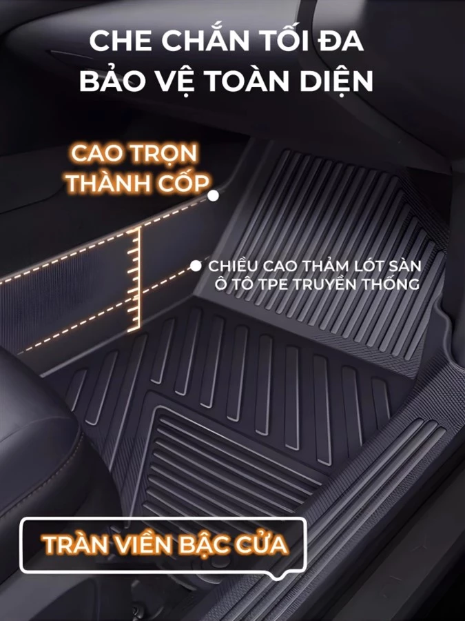 Thảm lót sàn ô tô TPE tràn viền bậc cửa, bao trọn thành xe