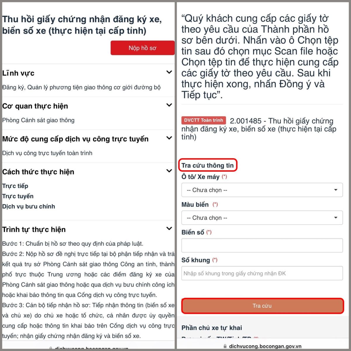 Bước 4 - Tra cứu thông tin xe
